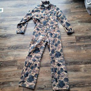Women's Camo Cotton Vintage Jumpsuit Brown Black Pattern Long Sleeve Pockets